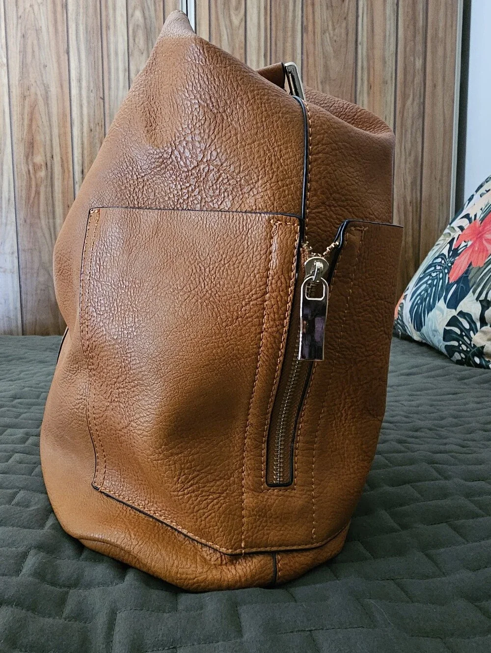 Tan Faux Leather Hobo Bag